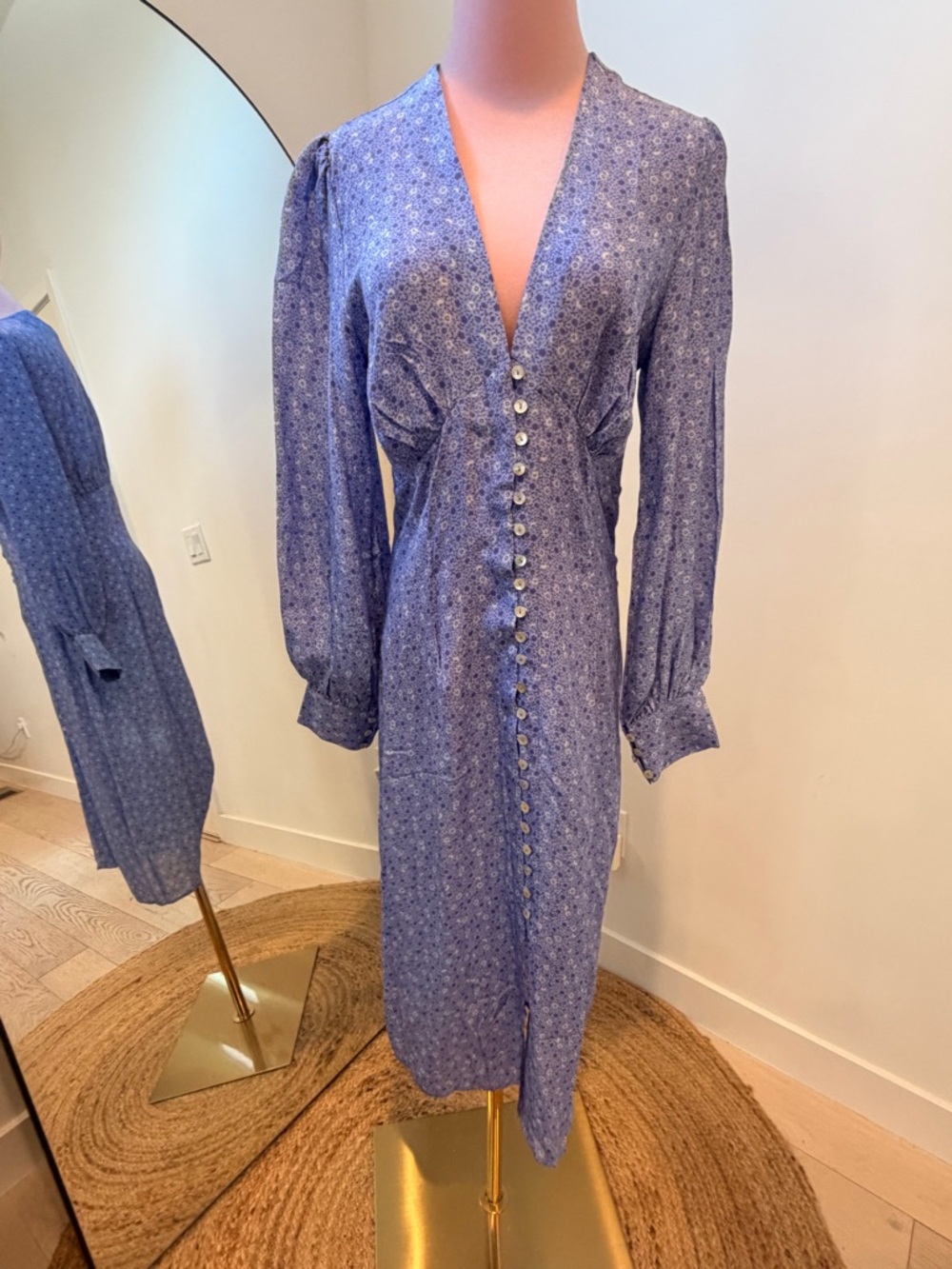 NWOT Reformation Par Vivienne Floral Long-Sleeve Silk Dress in Purple Haze